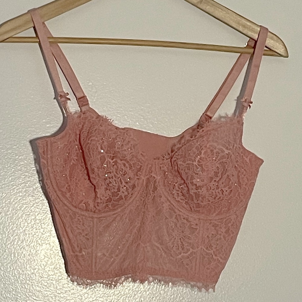 Victoria’s Secret Coral Beaded Floral Lace Bustier